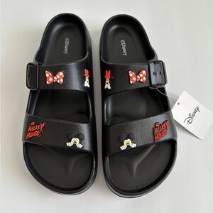 Disney Primark Black Mickey Minnie Mouse Double Strap Slide Sandals Size 10 NWT